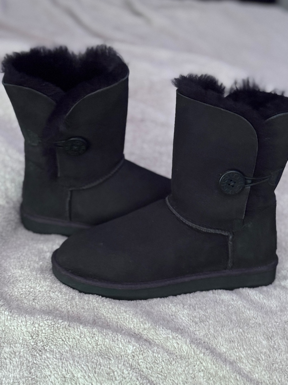 UGG Women's Black Button-Detail Shearling Boots